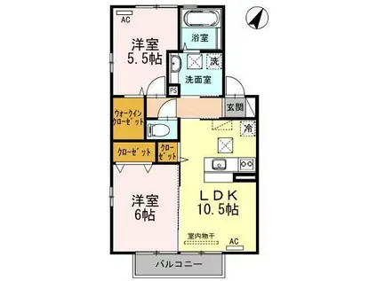 ハイム三条岡B棟(2LDK/1階)の間取り写真