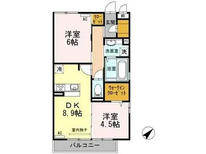 シャインシード湯田(2DK/2階)の間取り写真