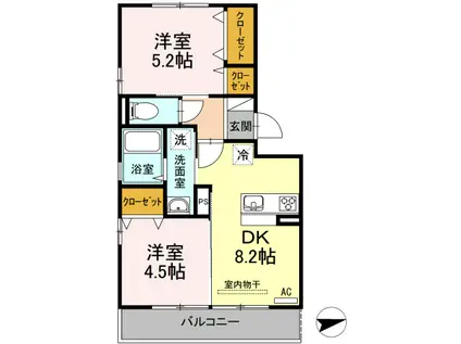 アンベル新山口(2DK/3階)の間取り写真