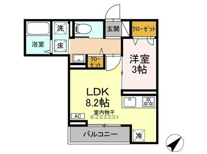 グランパセオ湯田(1LDK/1階)の間取り写真