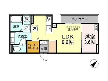 グランパセオ湯田(1LDK/2階)の間取り写真