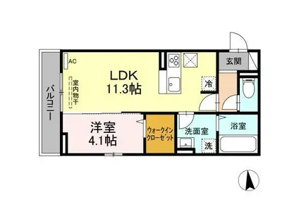 ディアライズ小郡船倉町D棟(1LDK/3階)の間取り写真