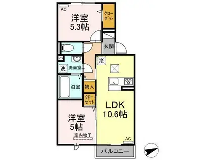 アイネヴェルト八方原(2LDK/1階)の間取り写真