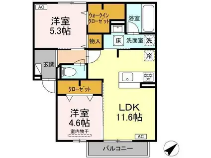 アクエリアス泉都町(2LDK/1階)の間取り写真