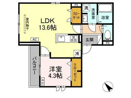 グランクレスト湯田(1LDK/2階)の間取り写真