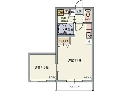 ラテラスⅠ(1LDK/2階)の間取り写真