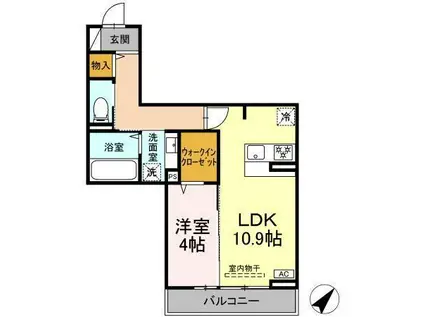 ディアライズ泉都町B棟(1LDK/1階)の間取り写真