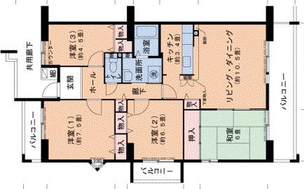 神戸高速鉄道東西線 西代駅 徒歩16分 5階建 築33年(4LDK/2階)の間取り写真