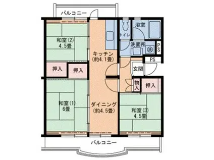 神戸市西神山手線 名谷駅 バス乗車時間：3分 落合団地前バス停で下車 徒歩1分 5階建 築45年(3DK/3階)の間取り写真