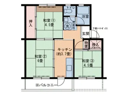 東海道本線 三ノ宮駅(ＪＲ) バス乗車時間：15分 ひよどり台一丁目バス停で下車 徒歩2分 5階建 築48年(3K/4階)の間取り写真