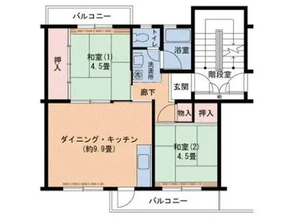 神戸市西神山手線 名谷駅 徒歩14分 5階建 築45年(2DK/4階)の間取り写真