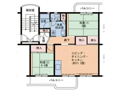 神戸市西神山手線 名谷駅 バス乗車時間：3分 落合団地前バス停で下車 徒歩5分 5階建 築41年(2LDK/5階)の間取り写真