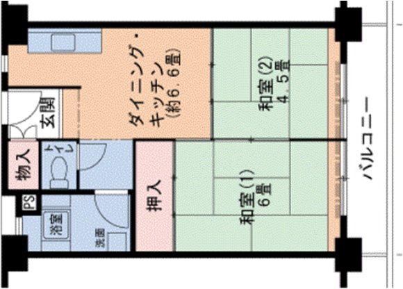 山陽本線 須磨駅 バス乗車時間：14分 高倉台バス停で下車 徒歩4分 14階建 築53年(2DK/8階)の間取り写真