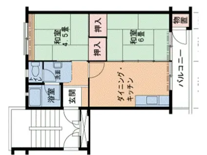 神戸電鉄粟生線 西鈴蘭台駅 徒歩8分 5階建 築56年(2DK/4階)の間取り写真