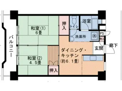 兵庫県神戸市北区 14階建 築50年(2DK/2階)の間取り写真