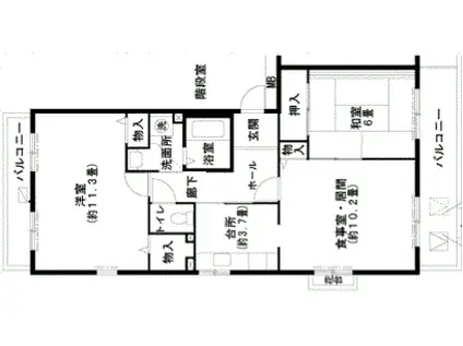 神戸電鉄公園都市線 南ウッディタウン駅 徒歩10分 5階建 築27年(2LDK/5階)の間取り写真