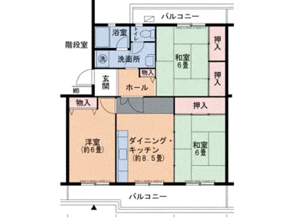 神戸電鉄公園都市線 ウッディタウン中央駅 バス乗車時間：8分 あかしあ台ハイツ前バス停で下車 徒歩1分 5階建 築37年(3DK/5階)の間取り写真
