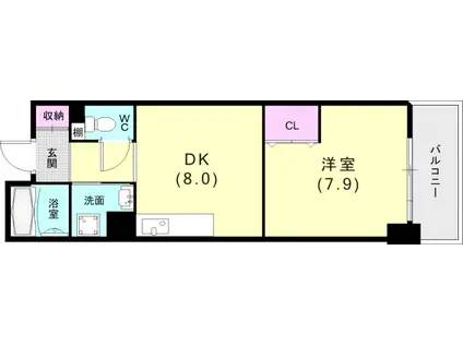 神戸市西神山手線 湊川公園駅 徒歩4分 13階建 築26年(1DK/10階)の間取り写真