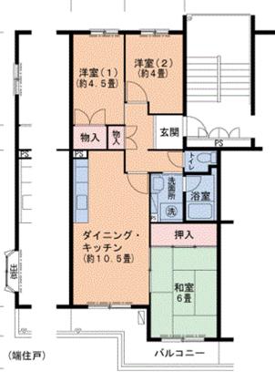 神戸市西神山手線 名谷駅 徒歩12分 5階建 築44年(3DK/5階)の間取り写真