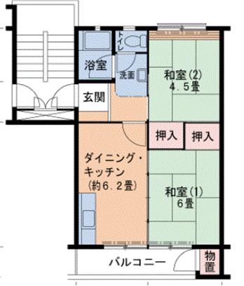 神戸電鉄粟生線 鈴蘭台西口駅 徒歩9分 5階建 築57年(2DK/4階)の間取り写真