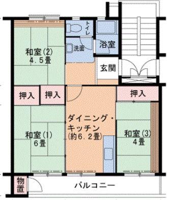 神戸電鉄粟生線 鈴蘭台西口駅 徒歩10分 5階建 築57年(3DK/5階)の間取り写真