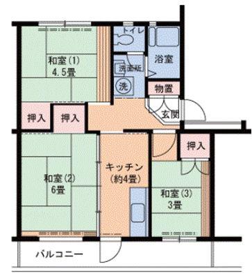 東海道本線 三ノ宮駅(ＪＲ) バス乗車時間：15分 ひよどり台一丁目バス停で下車 徒歩4分 5階建 築48年(3K/3階)の間取り写真