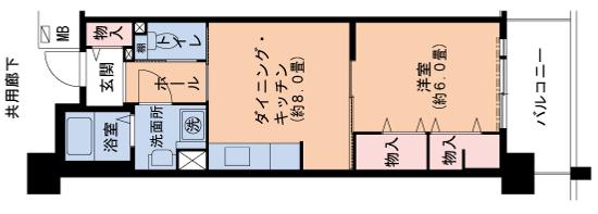 山陽本線 鷹取駅 徒歩6分 7階建 築28年(1DK/2階)の間取り写真