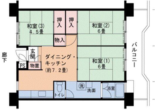 神戸市西神山手線 名谷駅 徒歩2分 14階建 築47年(3DK/7階)の間取り写真