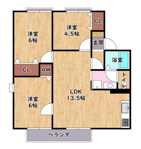 レークハイツ御前(3LDK/1階)の間取り写真