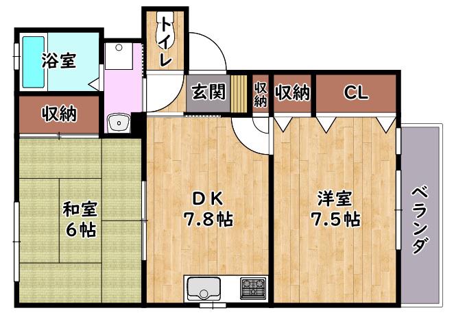 ベルフラワー(2DK/1階)の間取り写真
