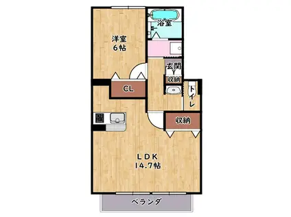 サンフラットおがた 1(1LDK/2階)の間取り写真