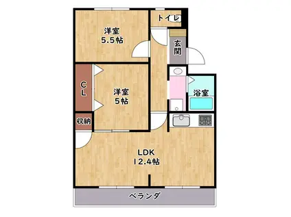 シャルム(2LDK/3階)の間取り写真