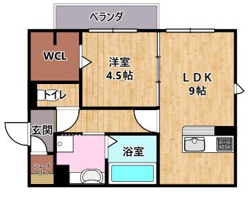LA LUCE(1LDK/2階)の間取り写真