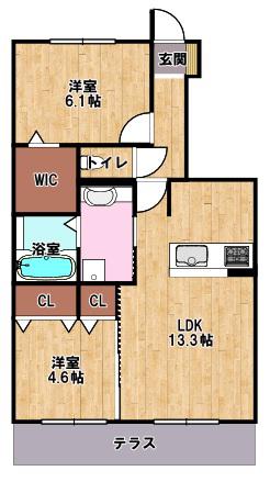 セジュール ウワト(2LDK/1階)の間取り写真