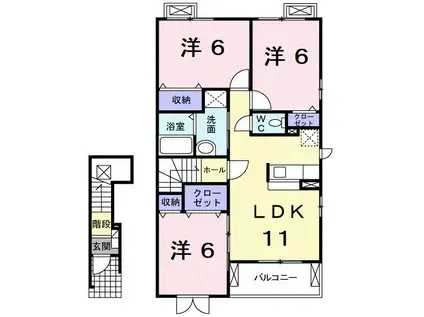 ソル・レヴェンテ・ウーノ(3LDK/2階)の間取り写真