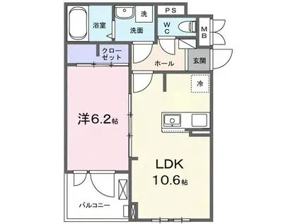 フルール彦根(1LDK/2階)の間取り写真