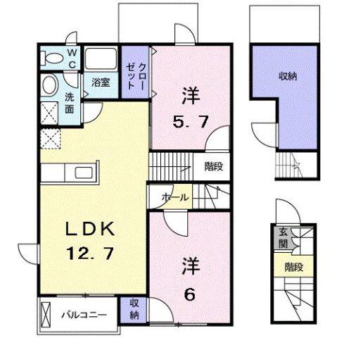 エヴァーグレイス(2LDK/2階)の間取り写真