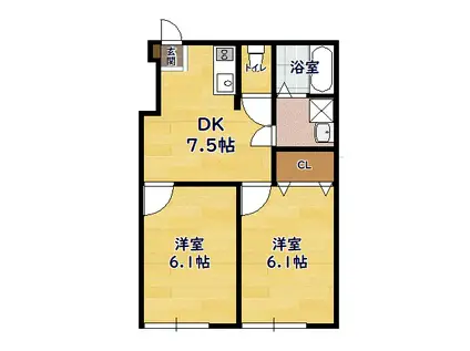クレストコートNAGATA(2DK/1階)の間取り写真