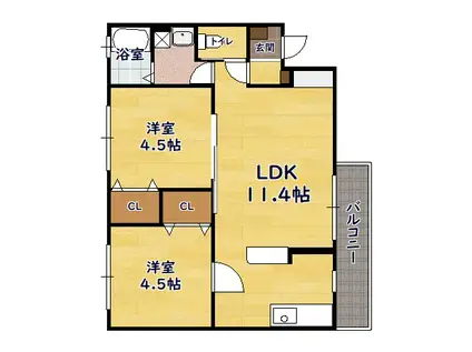 RFマンション山階(2LDK/2階)の間取り写真