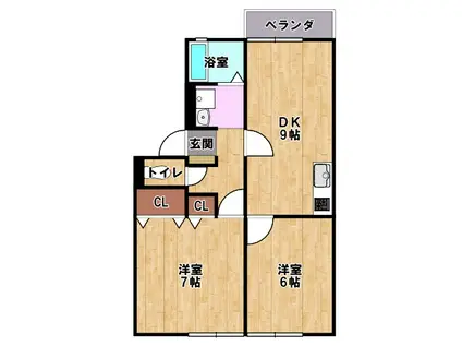 リヴェール(2DK/1階)の間取り写真
