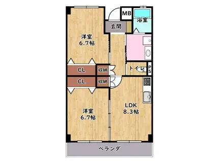 シャイニング壱番館(2LDK/3階)の間取り写真