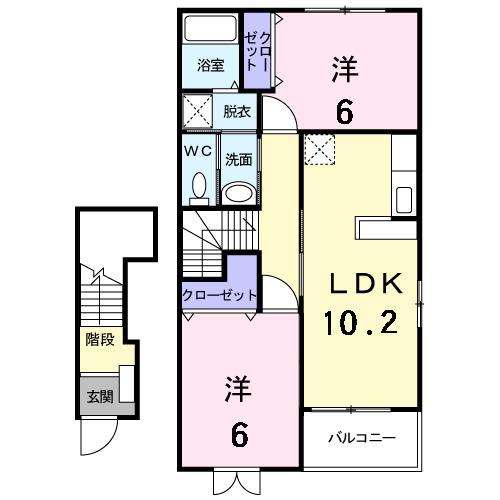 フォンテーヌ(2LDK/2階)の間取り写真