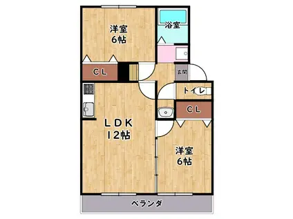 レークハイツ伊庭Ⅱ(2LDK/2階)の間取り写真