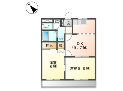 ベル・グラース(2DK/2階)の間取り写真