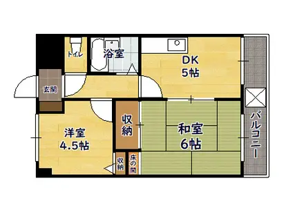 オリエンタルハイツ弥高(2DK/2階)の間取り写真