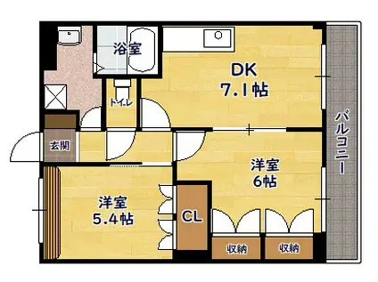 クオリティ・パレス(2DK/1階)の間取り写真