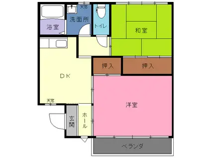 コート下大行寺(2DK/2階)の間取り写真