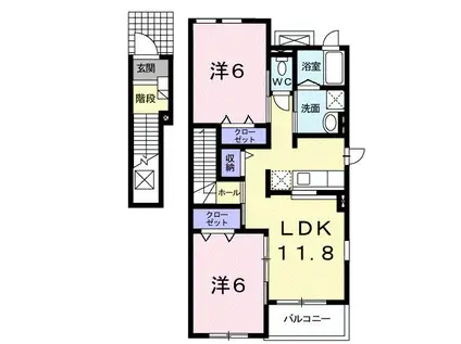 スマイル成田Ⅱ(2LDK/2階)の間取り写真