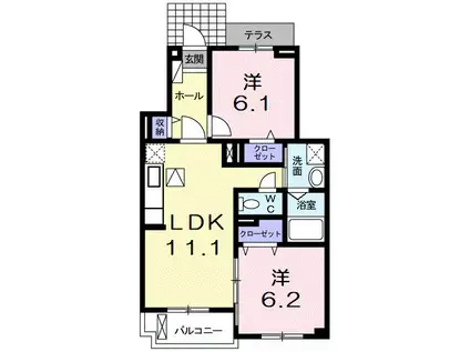 グリーン琥珀(2LDK/1階)の間取り写真
