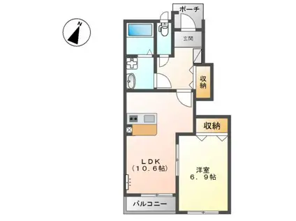 グリーンヒルズ(1LDK/1階)の間取り写真